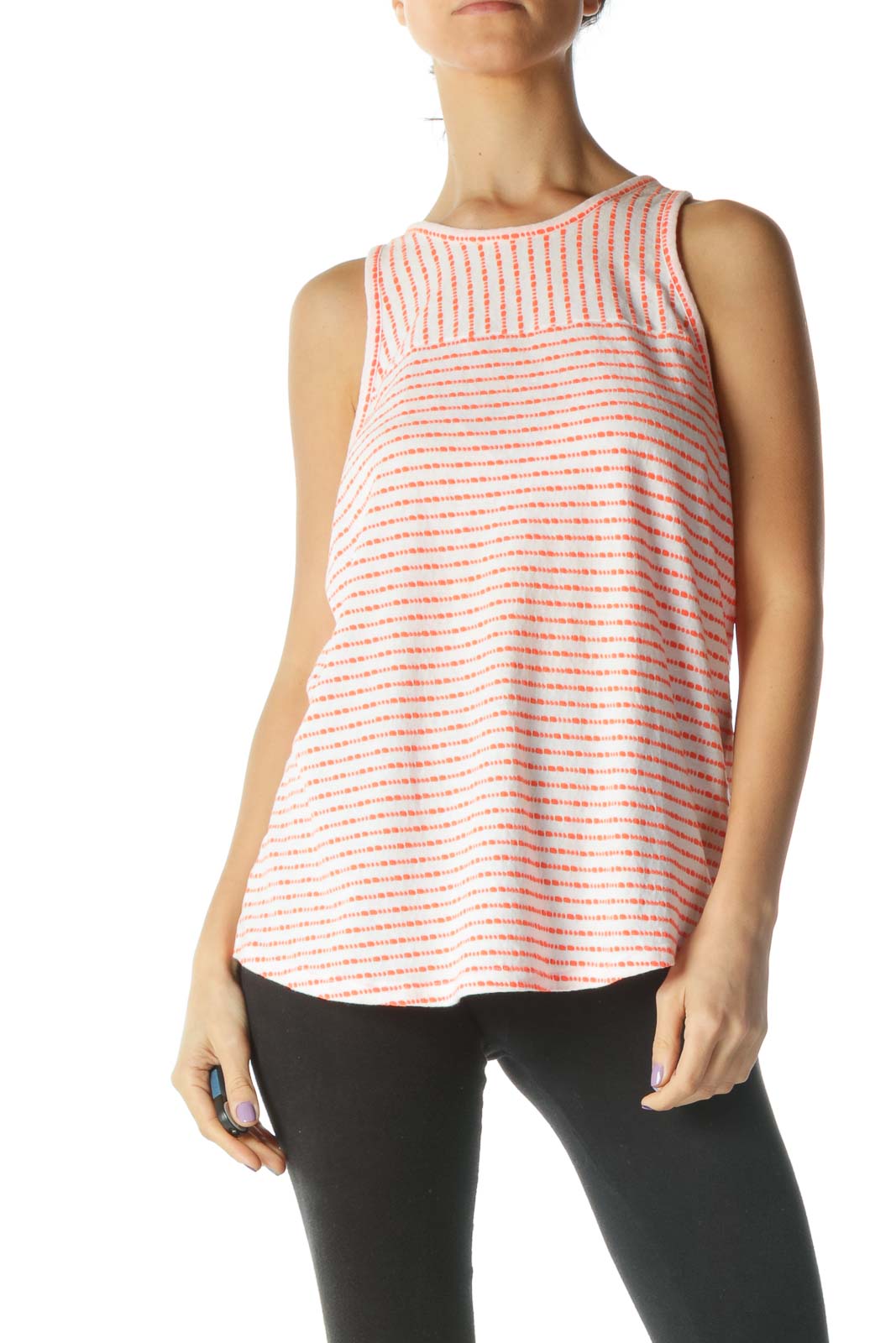 White And Orange Racerback Scoop Neck Tank Top