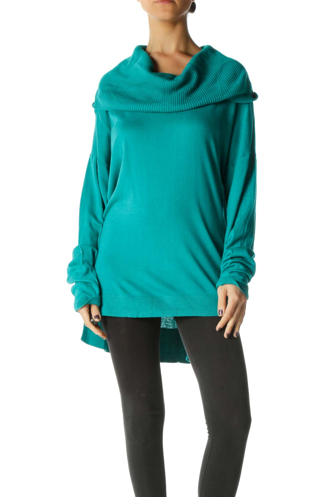 Green Solid Cowl Sweatshirt