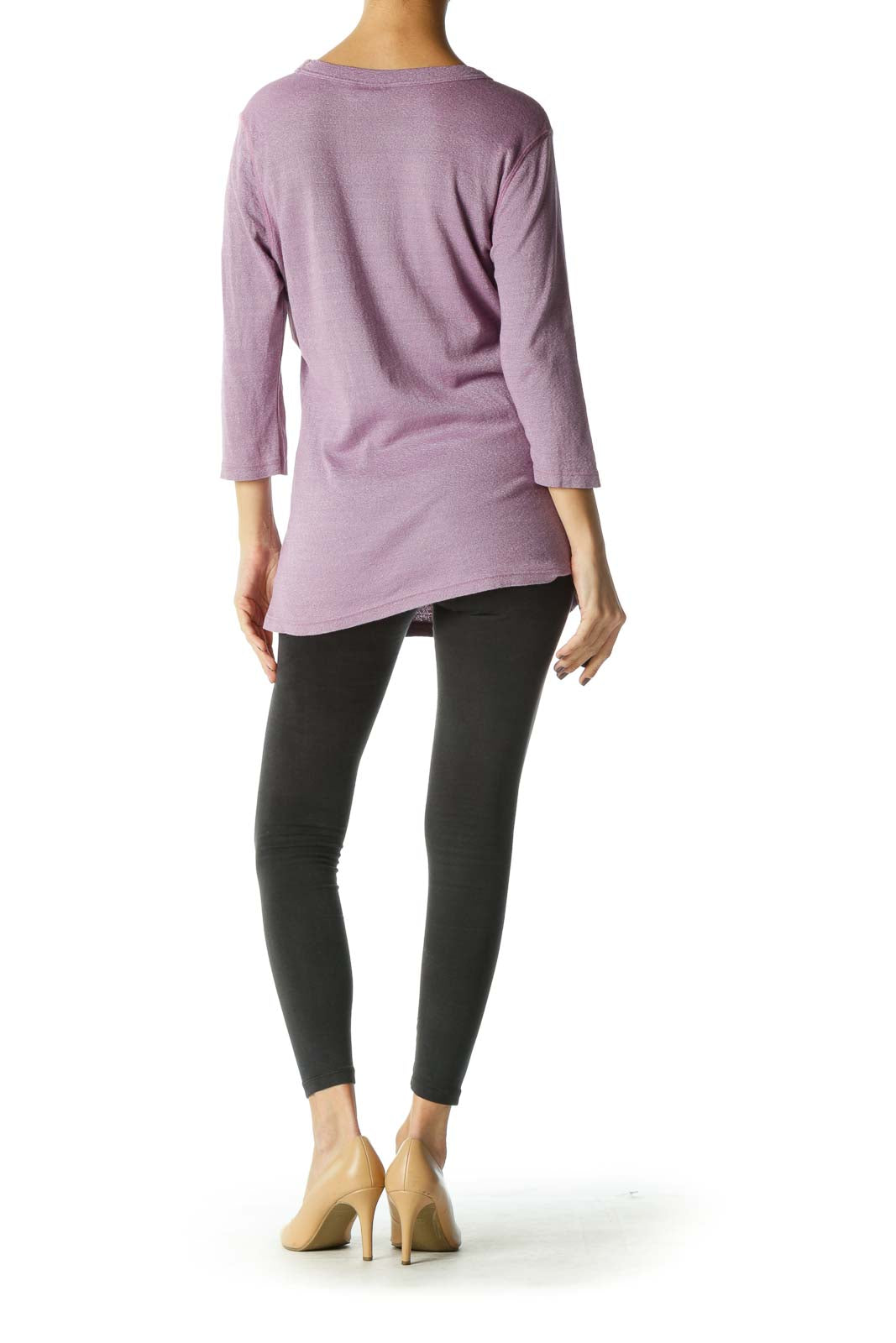 Purple Solid Boatneck Casual Blouse