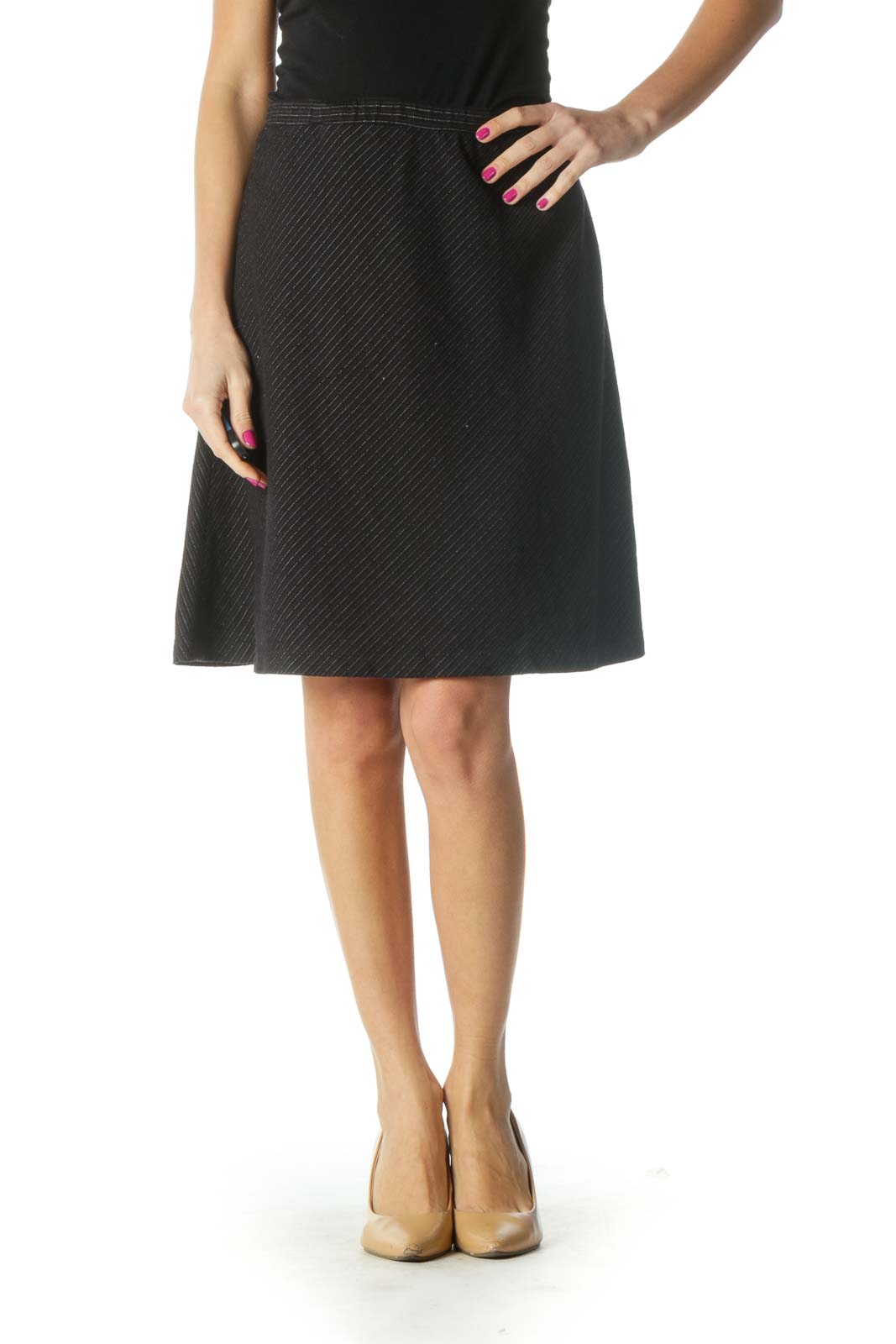 Black Striped A-Line Skirt