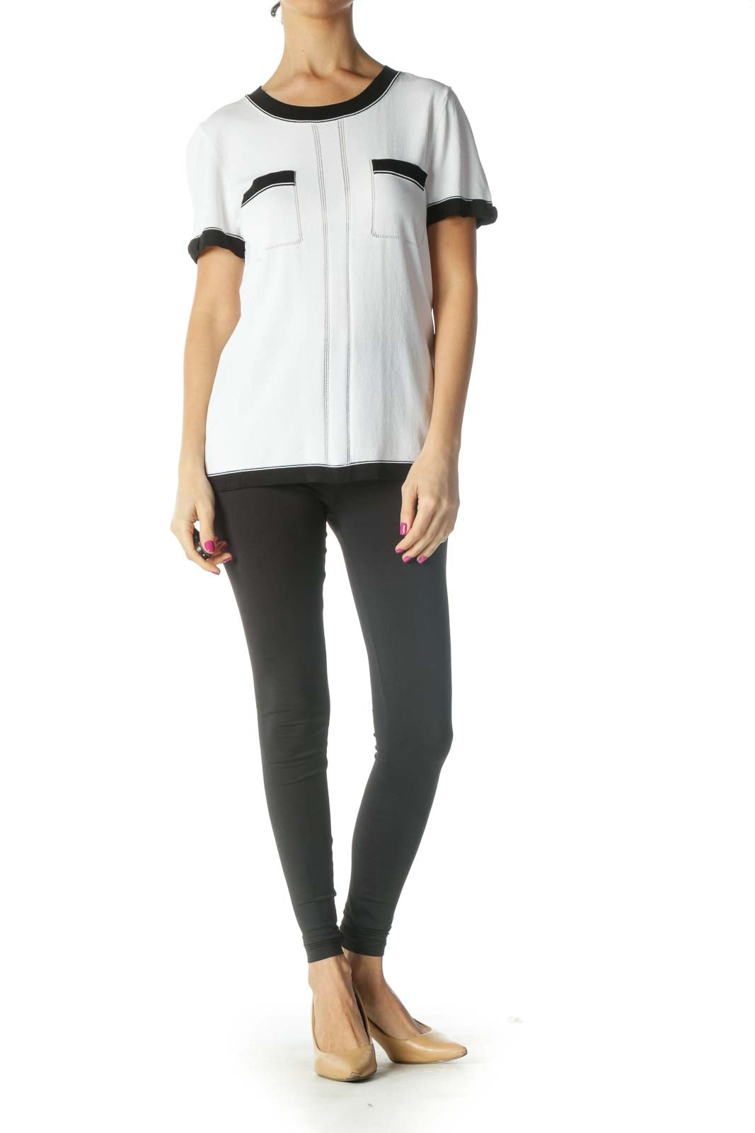 White Solid Casual T-Shirt