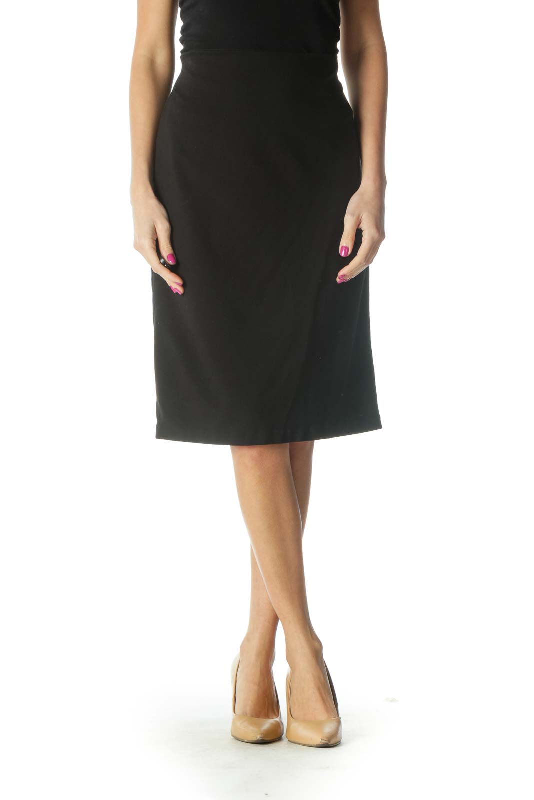 Black Solid Classic Pencil Skirt