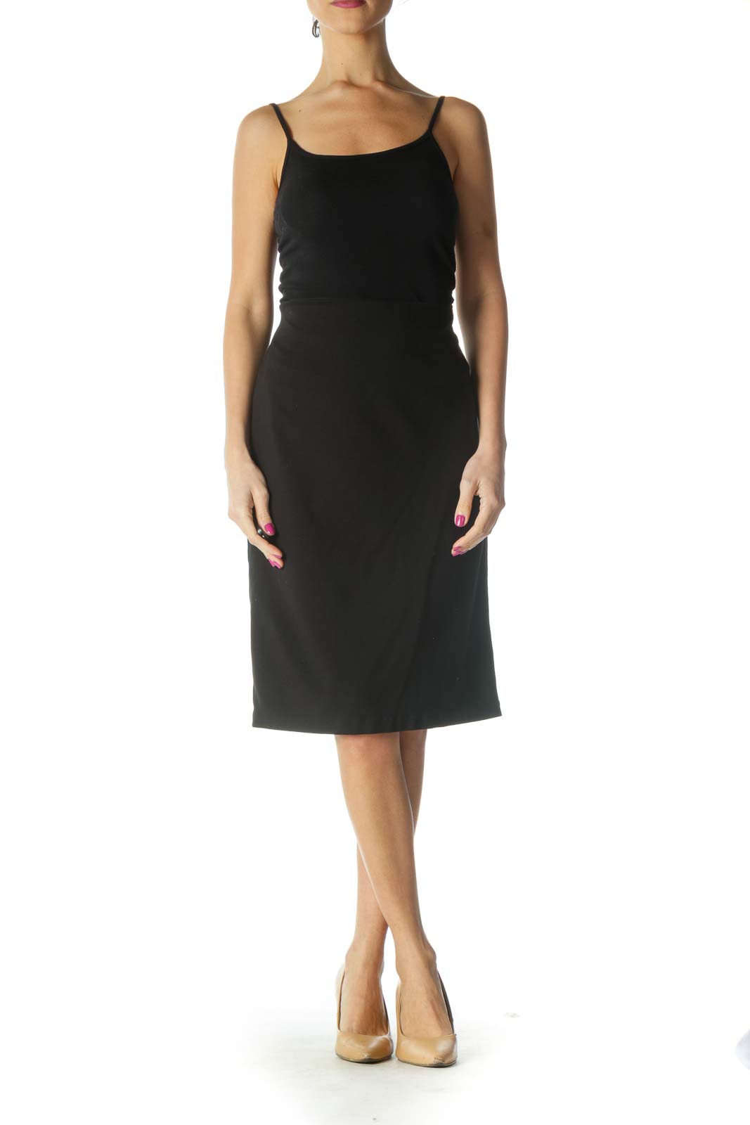 Black Solid Classic Pencil Skirt