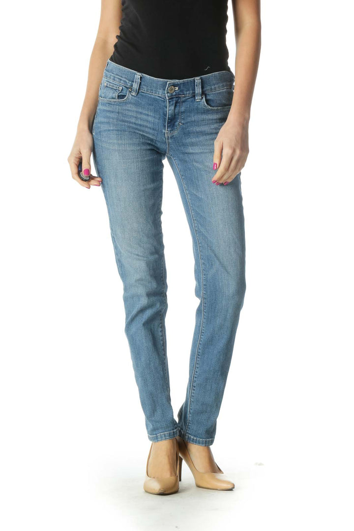 Blue Casual Straight Leg Jeans