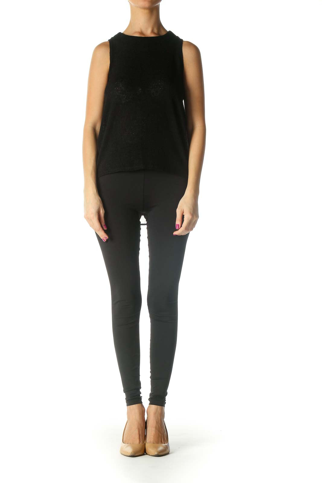 Black Solid Casual Tank Top