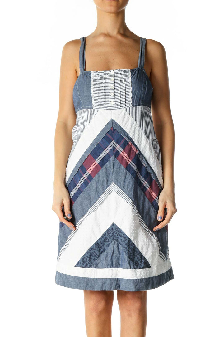 Blue Checkered A-Line Dress
