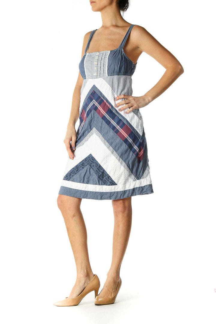 Blue Checkered A-Line Dress