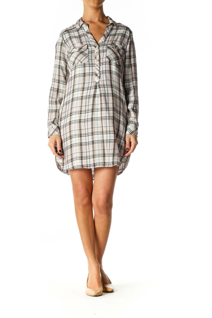 White Checkered Bohemian Shift Dress