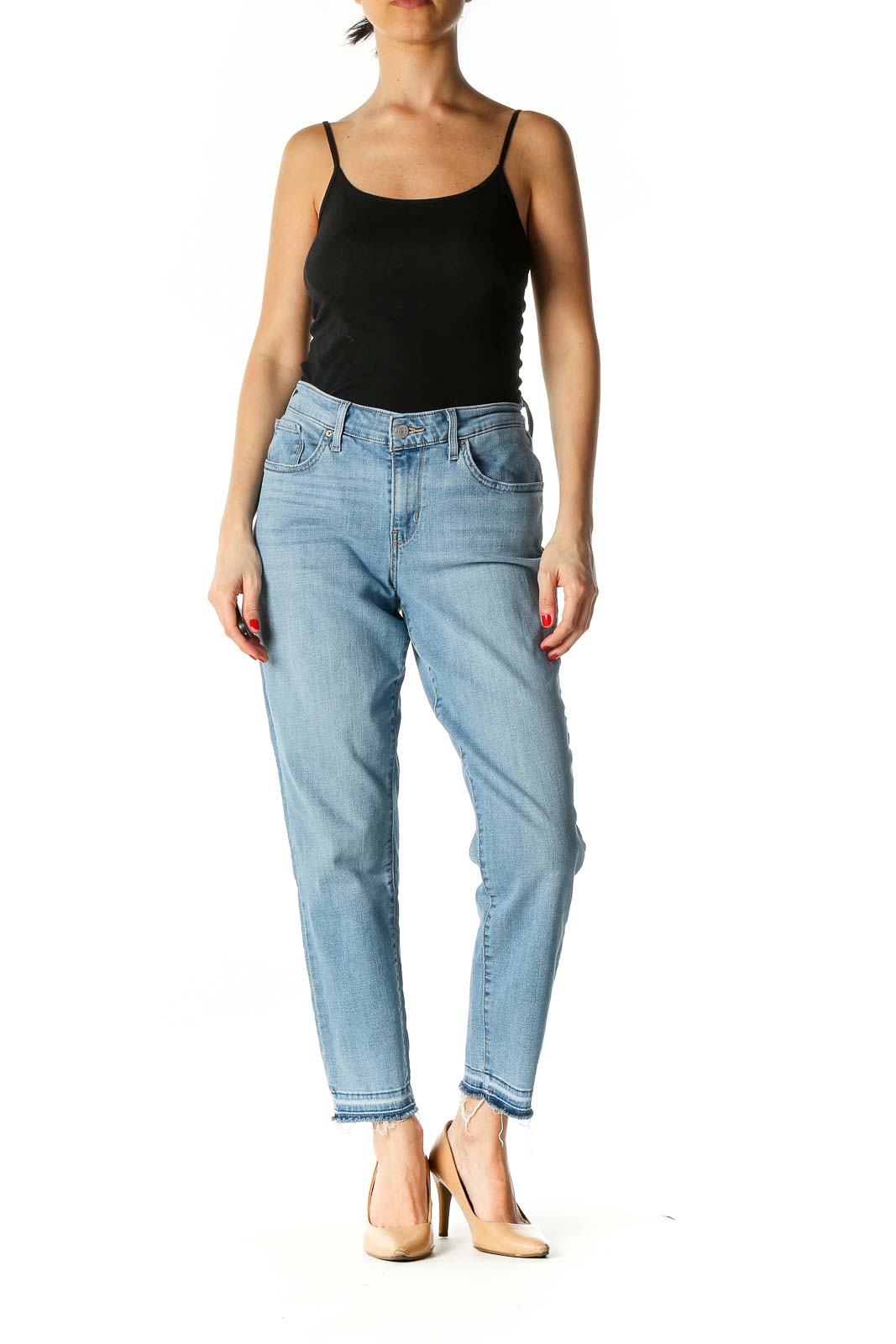 Blue Casual Straight Leg Jeans