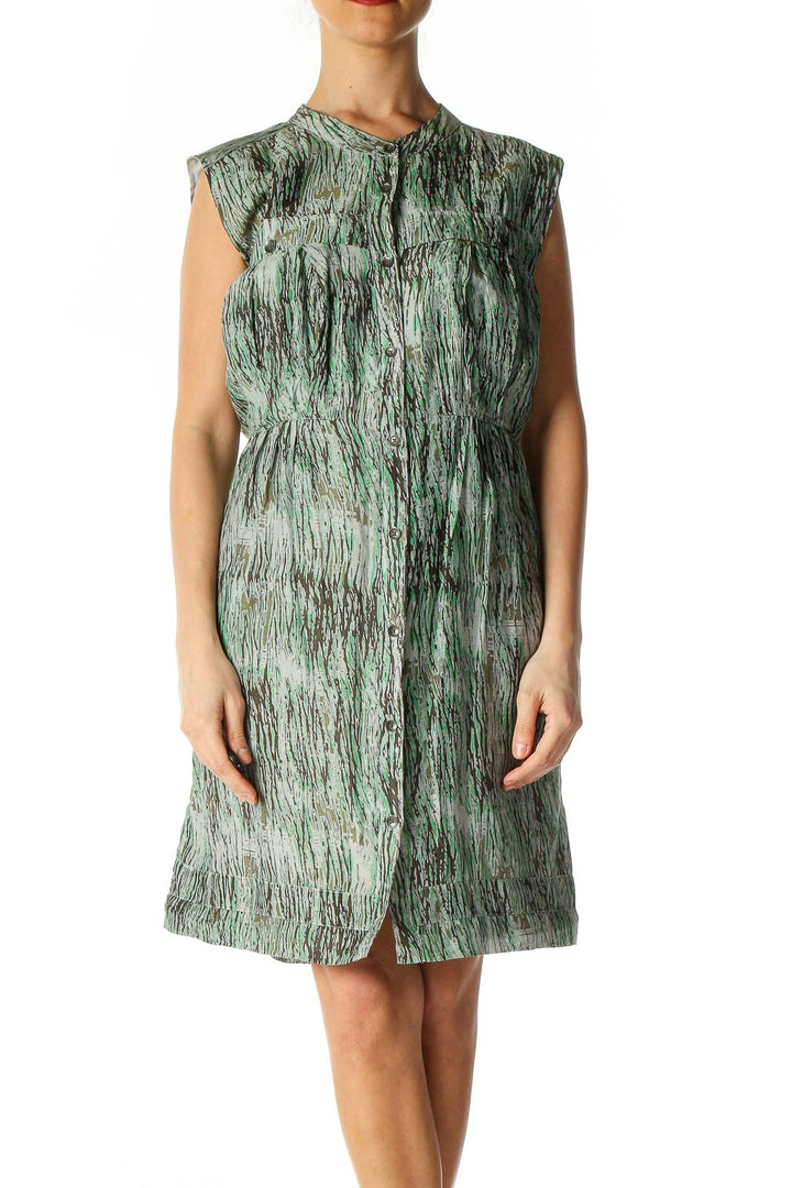 Green Object Print Bohemian Fit & Flare Dress