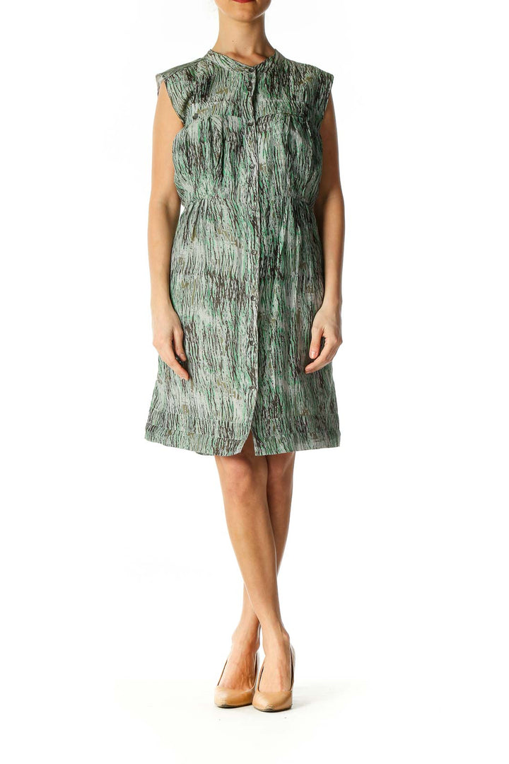 Green Object Print Bohemian Fit & Flare Dress