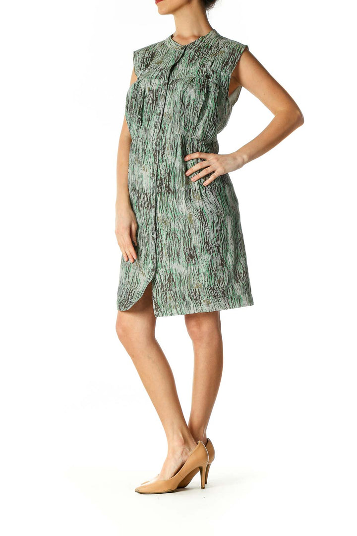 Green Object Print Bohemian Fit & Flare Dress
