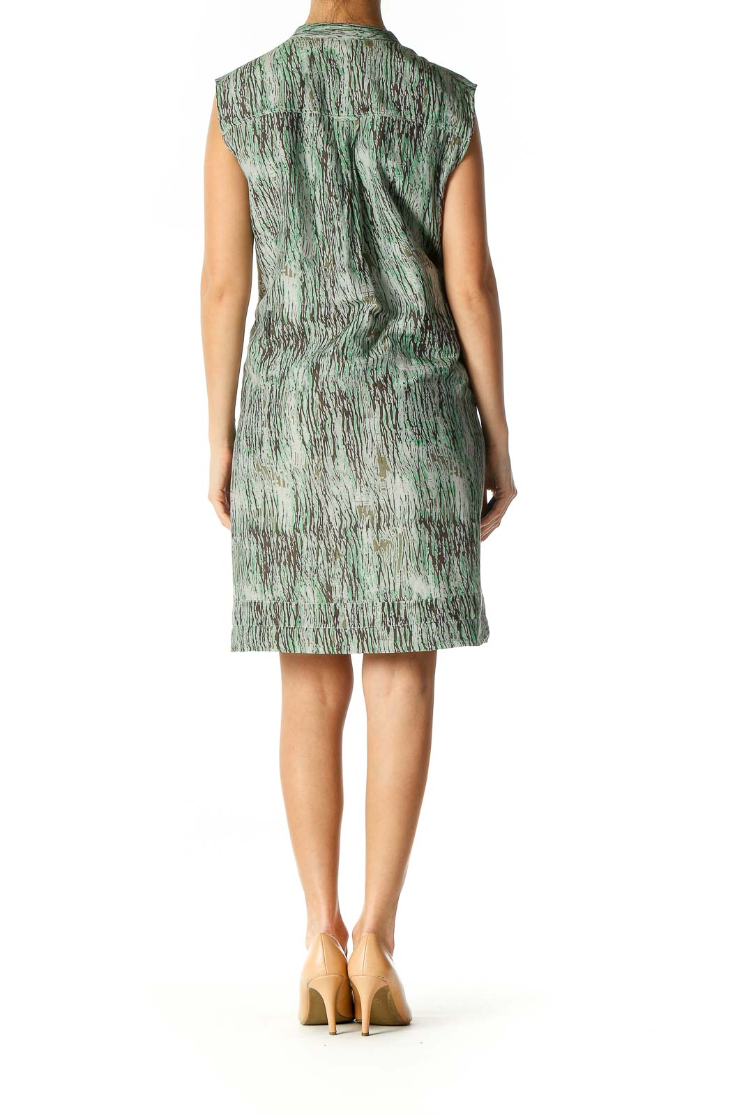 Green Object Print Bohemian Fit & Flare Dress