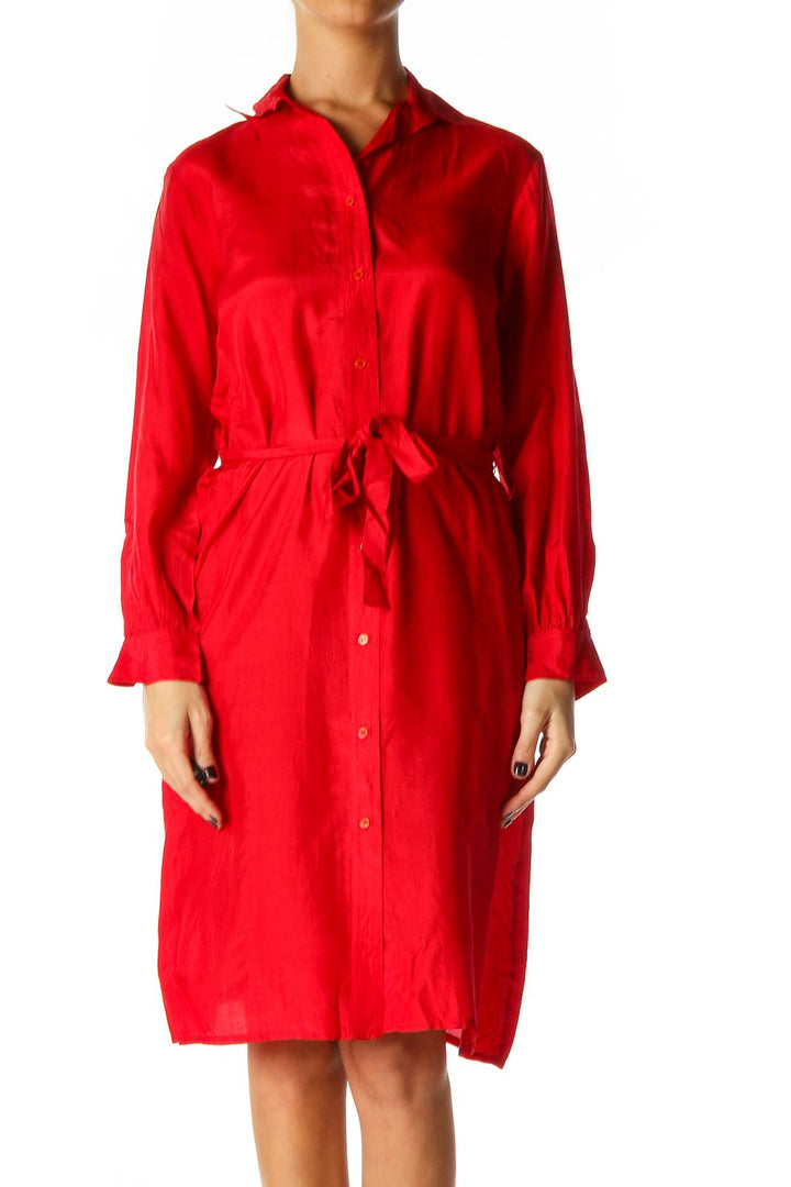 Red Solid Casual Shift Dress