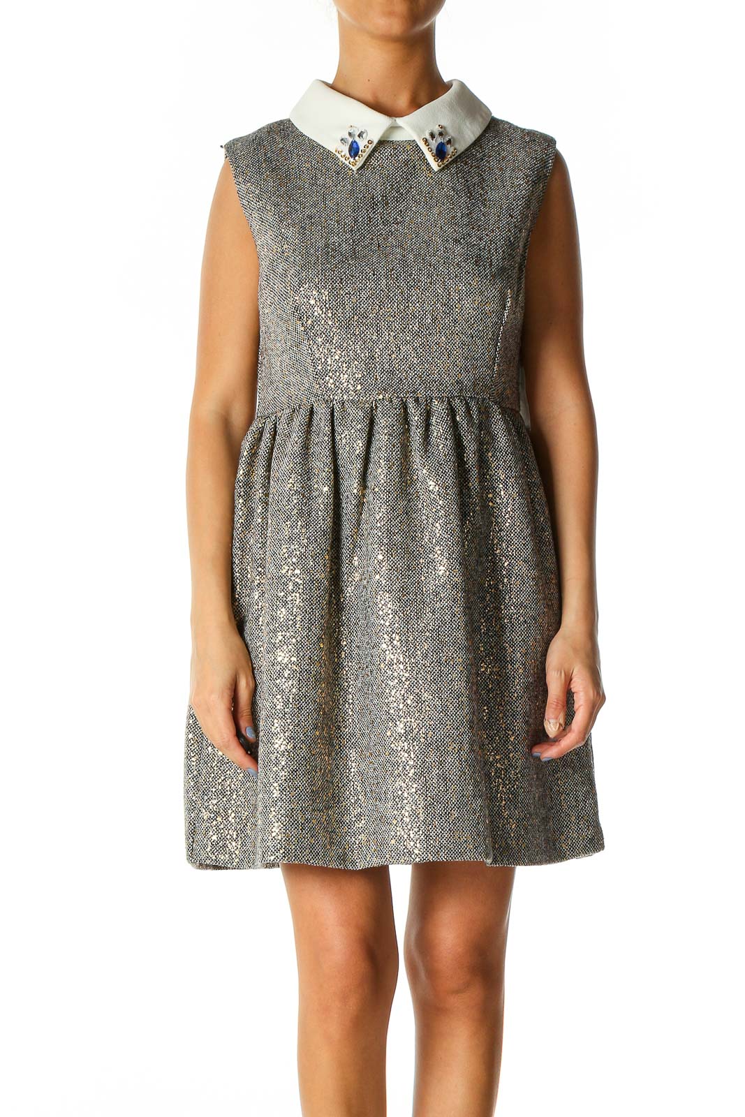 Gray Textured Semiformal Fit & Flare Dress