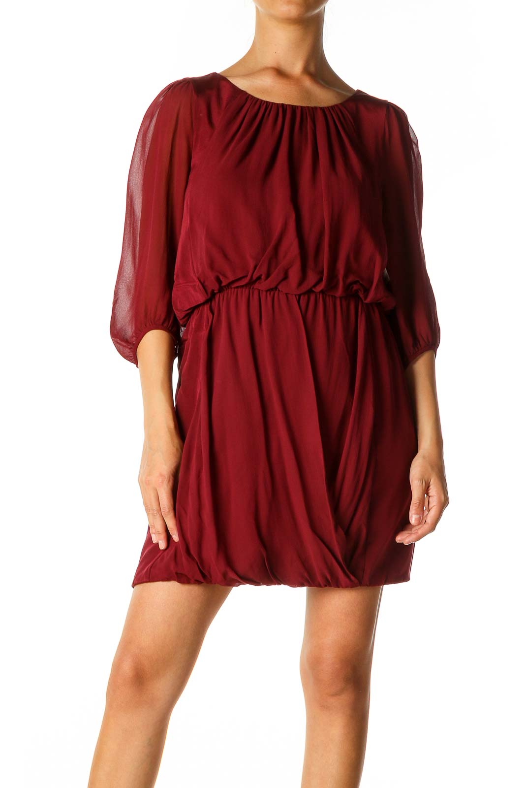 Red Solid Cocktail A-Line Dress
