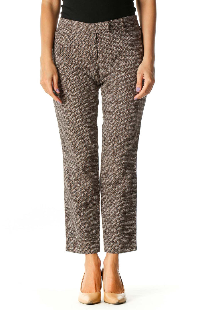 Brown Geometric Print Casual Trousers
