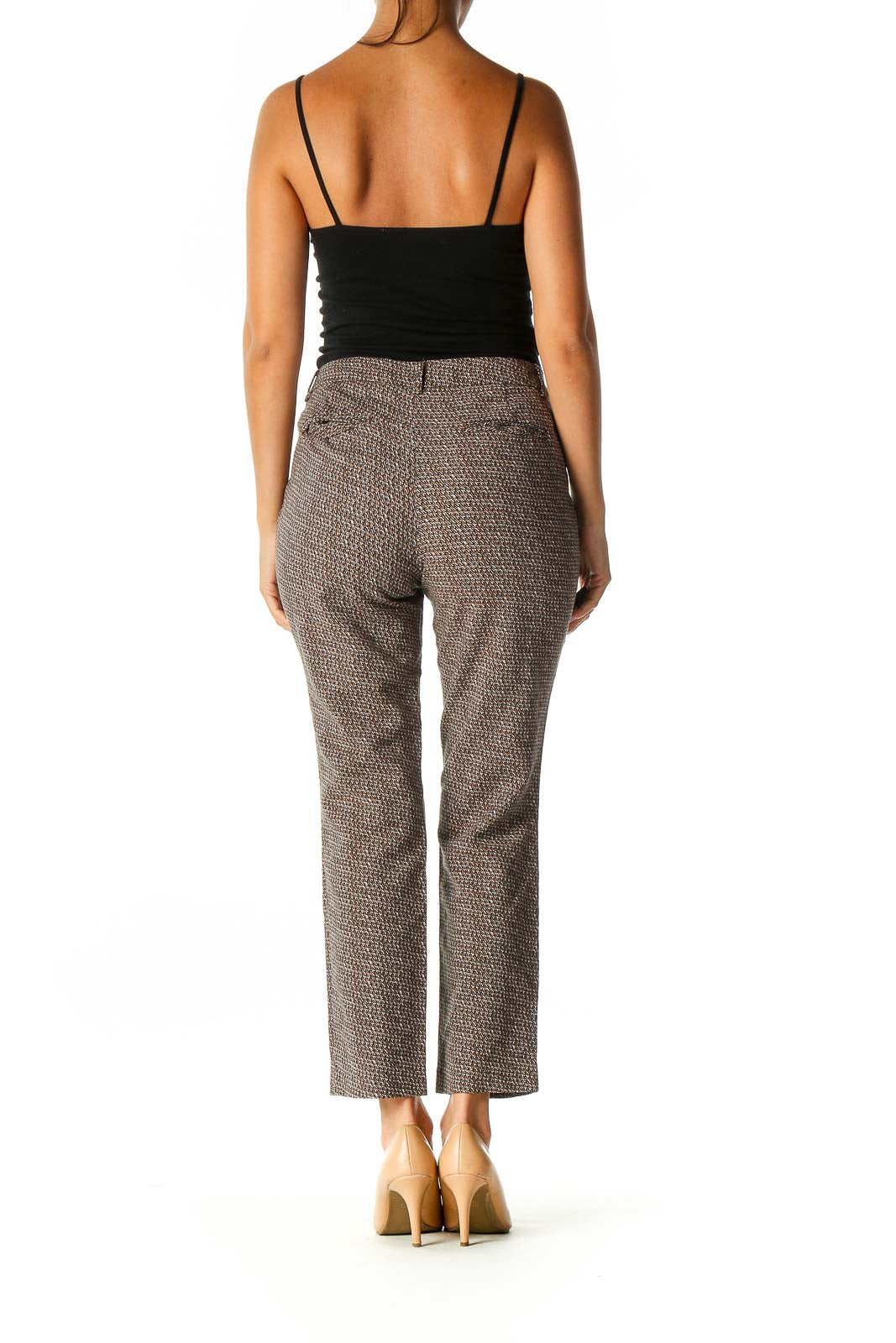 Brown Geometric Print Casual Trousers