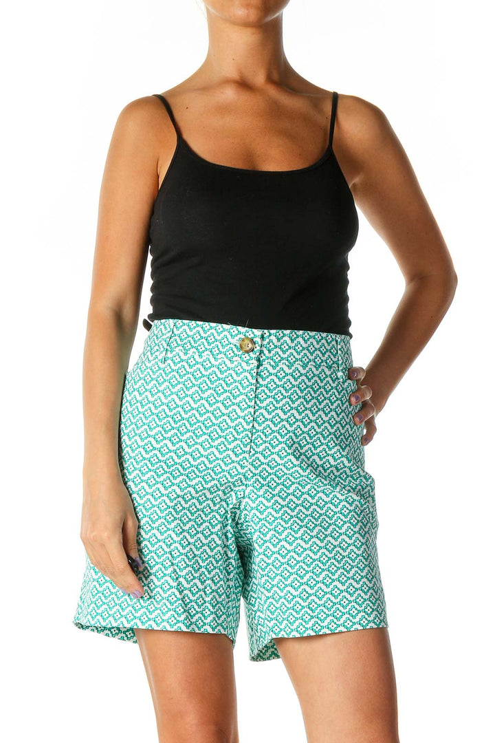 Blue Geometric Print Bohemian Shorts