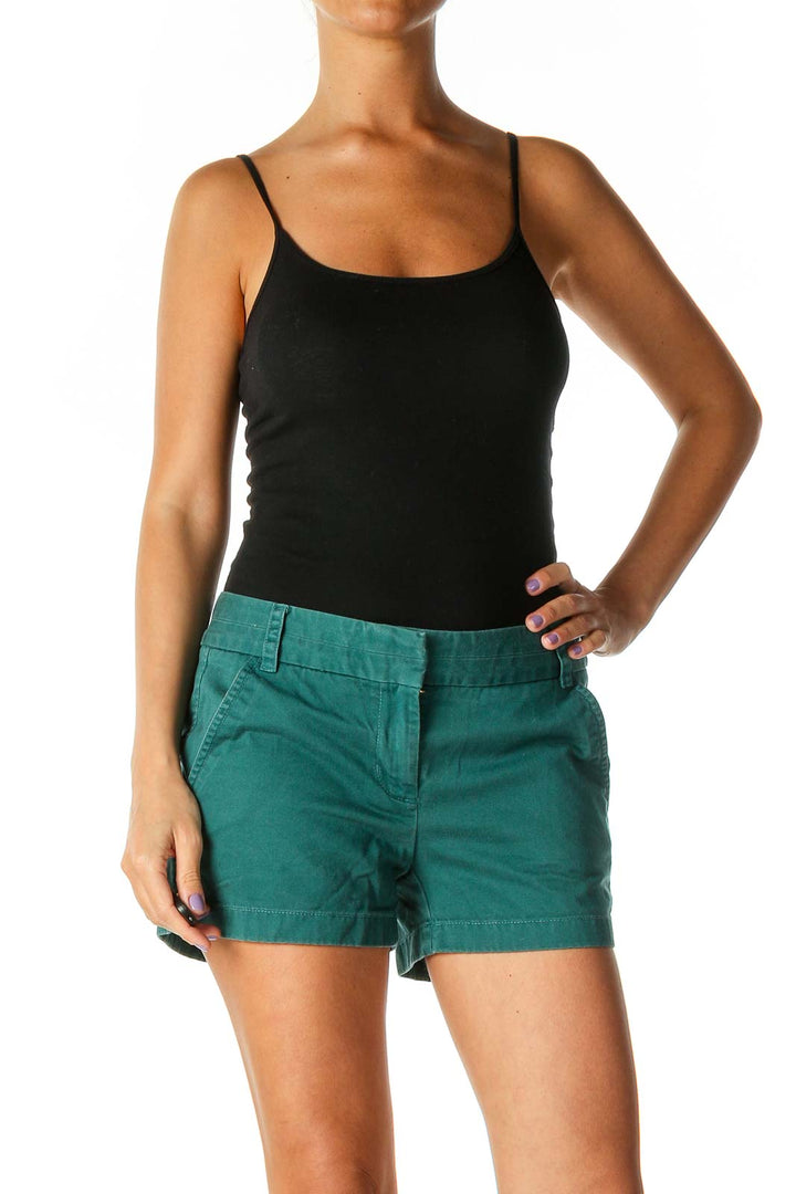 Green Solid Casual Shorts