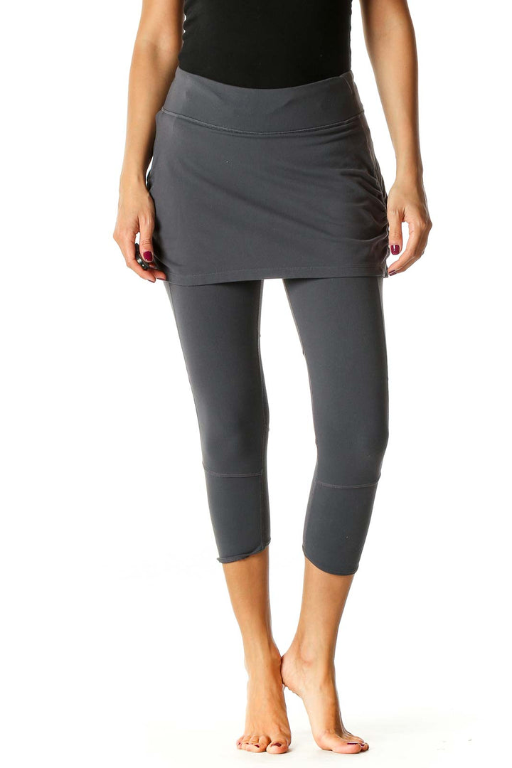 Gray Solid Activewear Capri Leggings