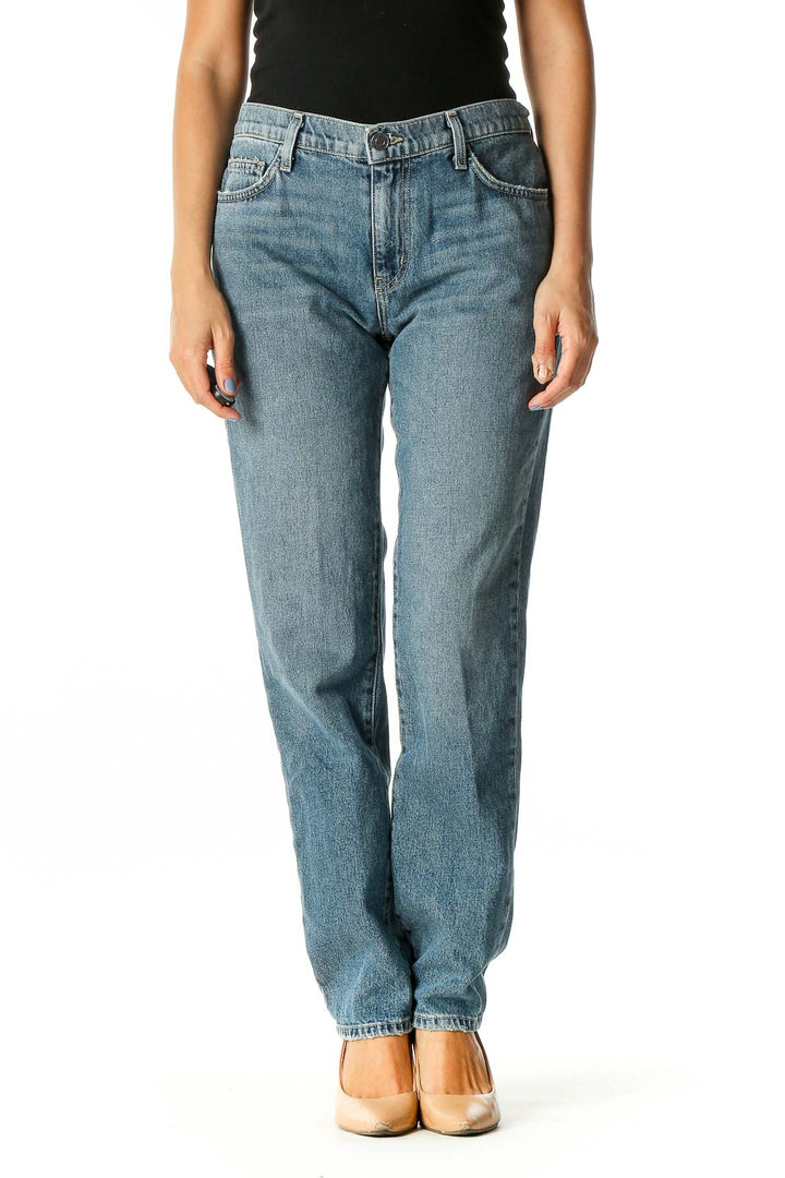 Blue Casual Straight Leg Jeans
