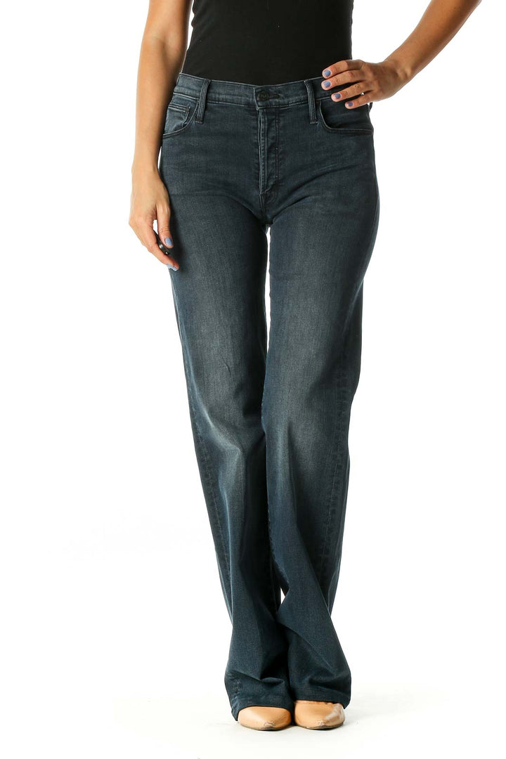 Blue Casual Straight Leg Jeans