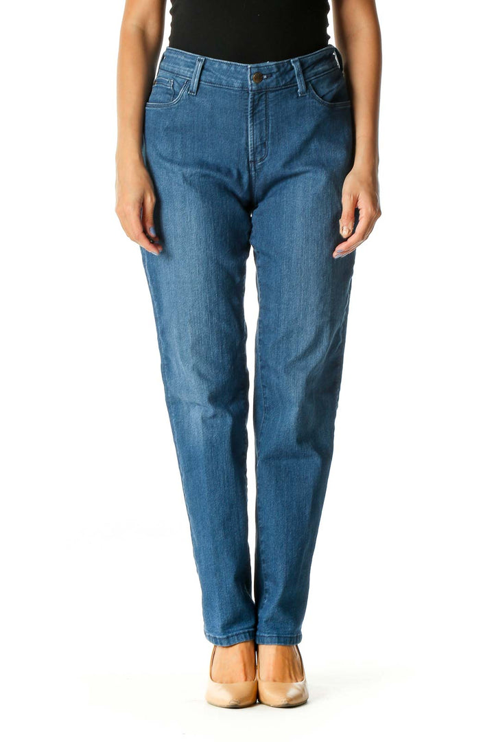 Blue Casual Straight Leg Jeans