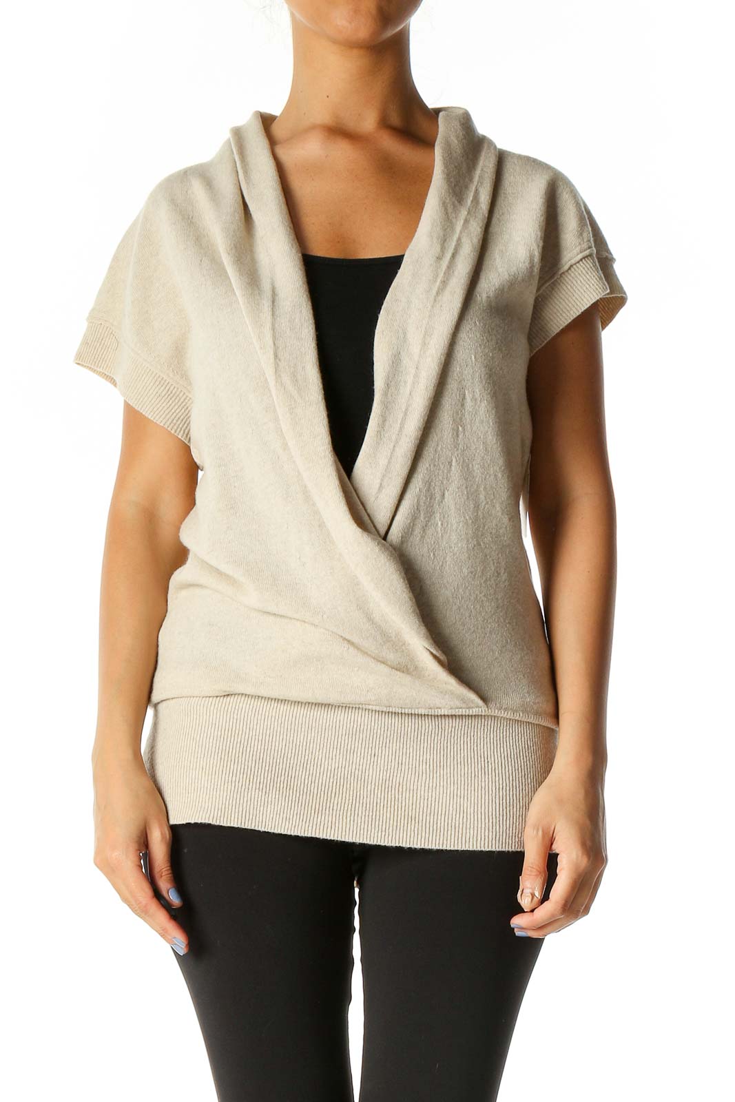 Beige Solid Casual Sweater