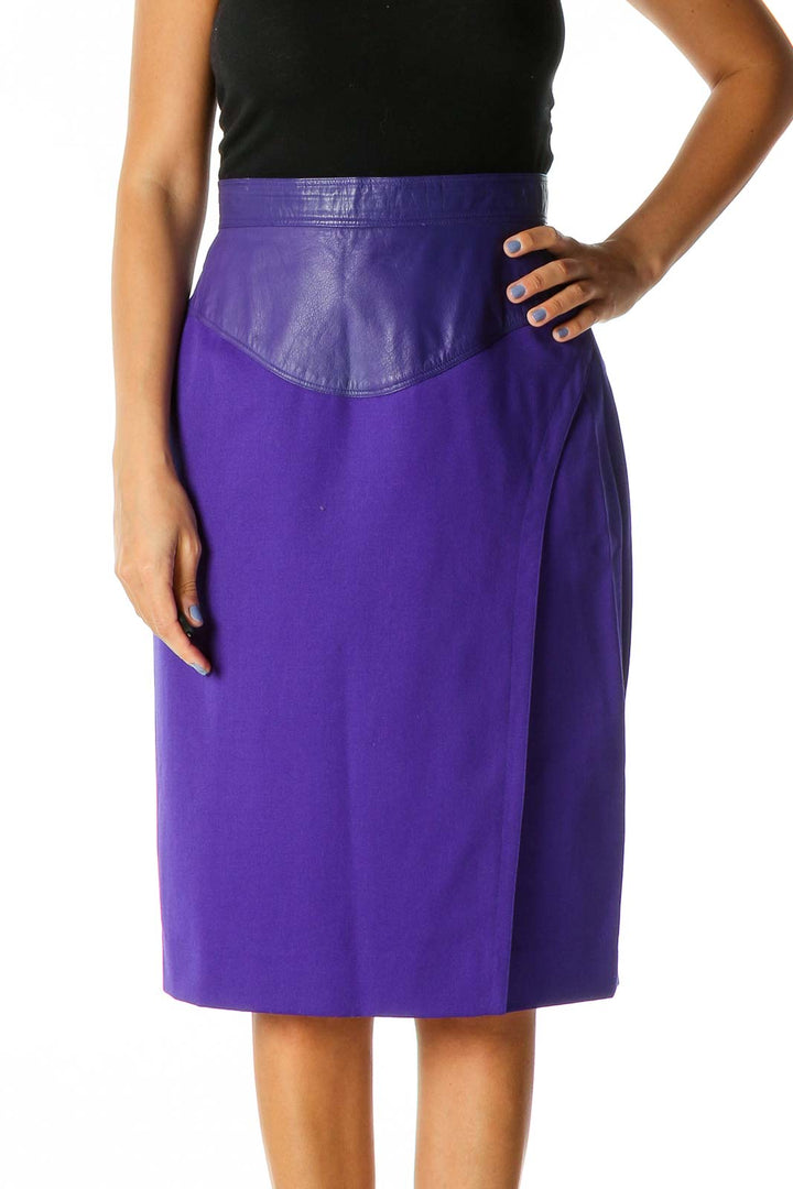 Purple Solid Retro Straight Skirt