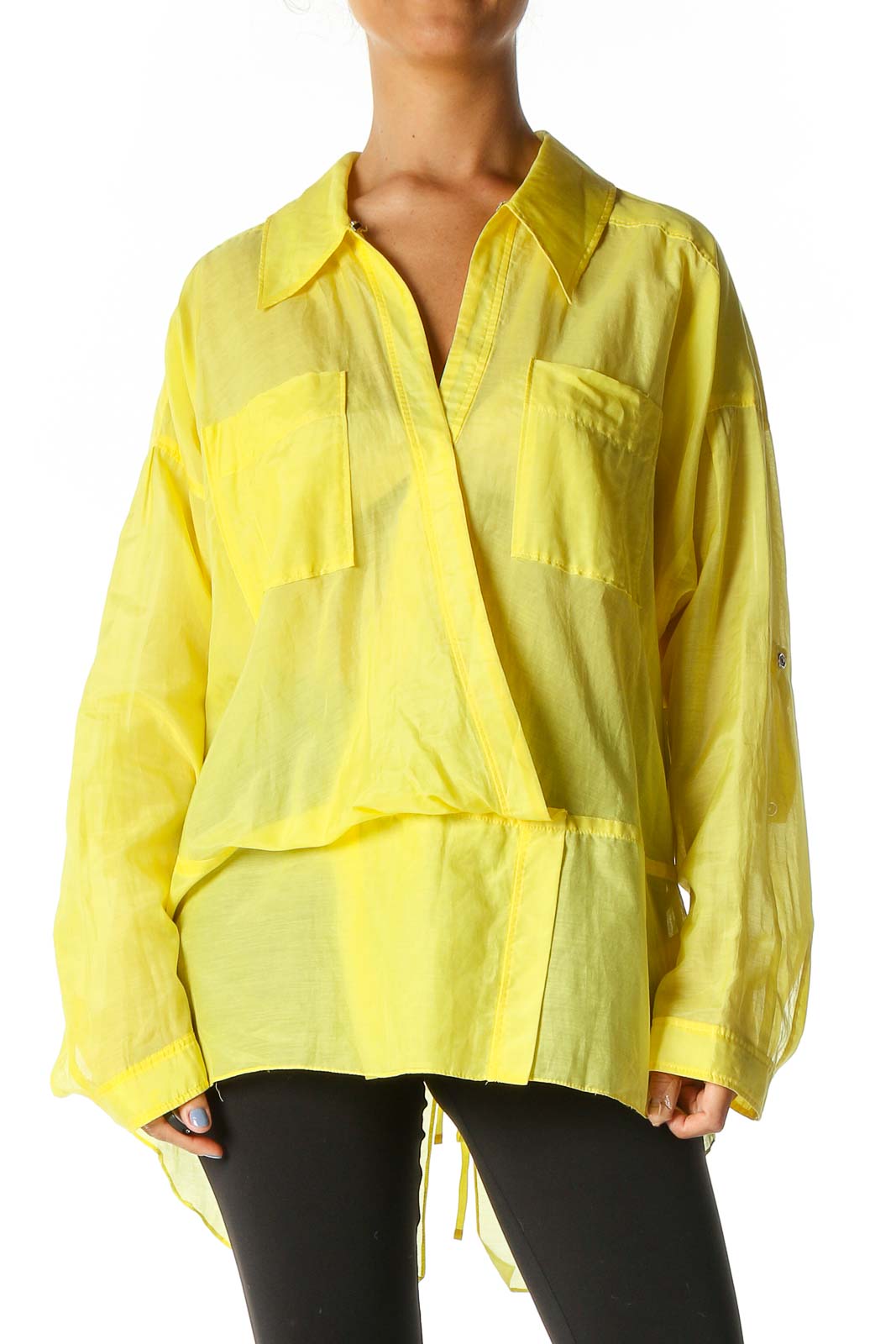 Yellow Solid Retro Blouse