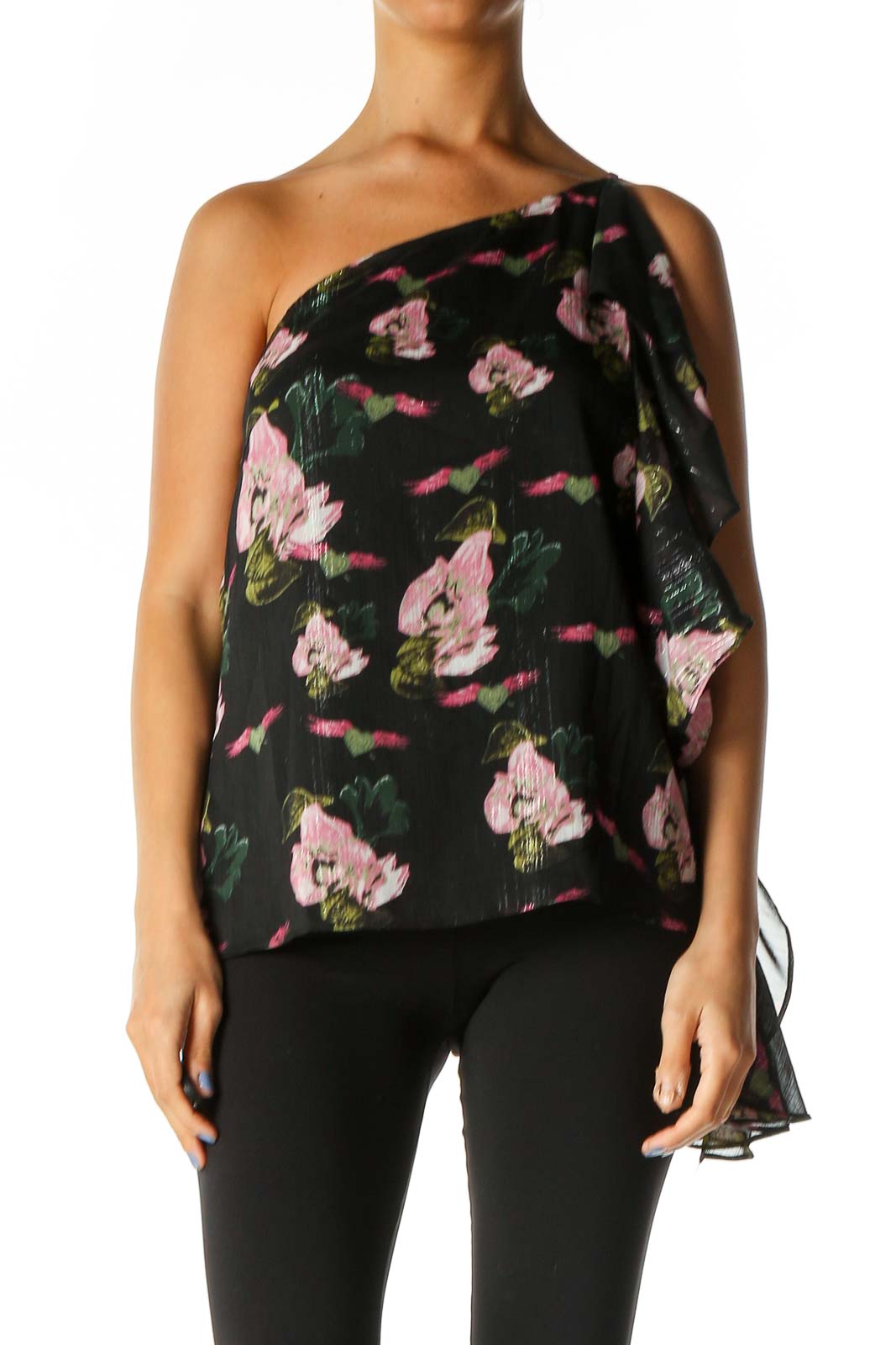 Black Floral Print Casual Blouse