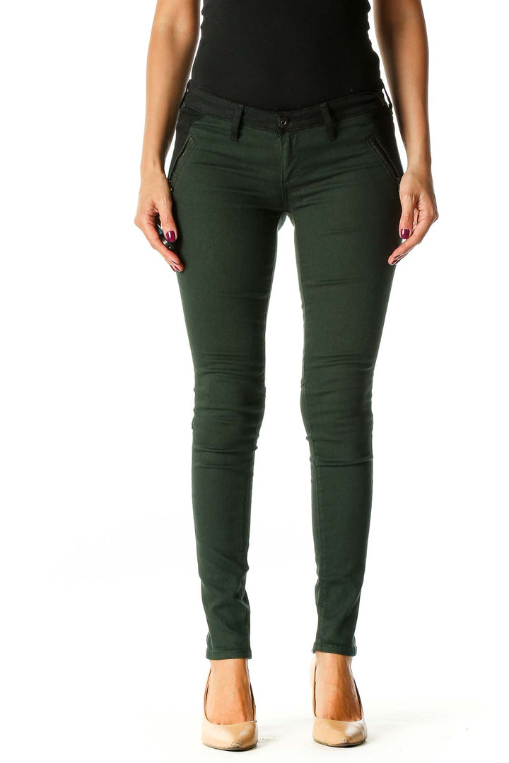 Green Black Solid Chic Skinny Pants