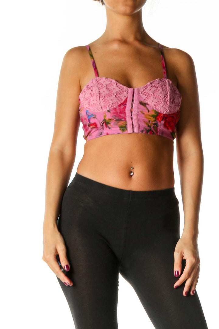 Pink Floral Print Crop Top