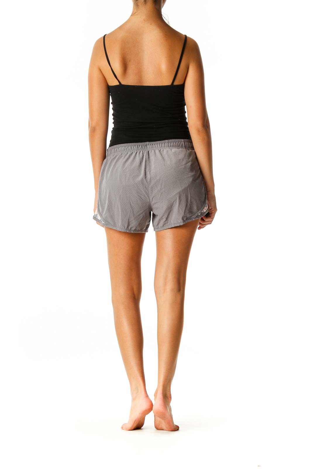 Gray Floral Print Sporty Shorts