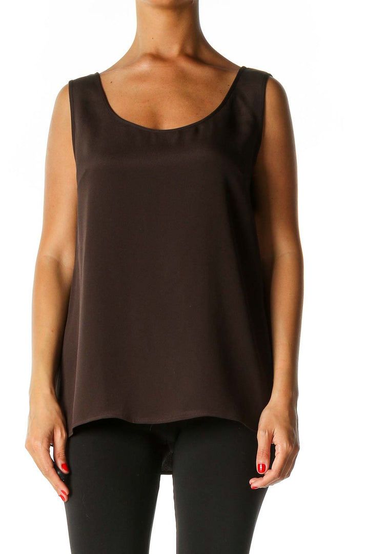 Brown Solid Casual Tank Top
