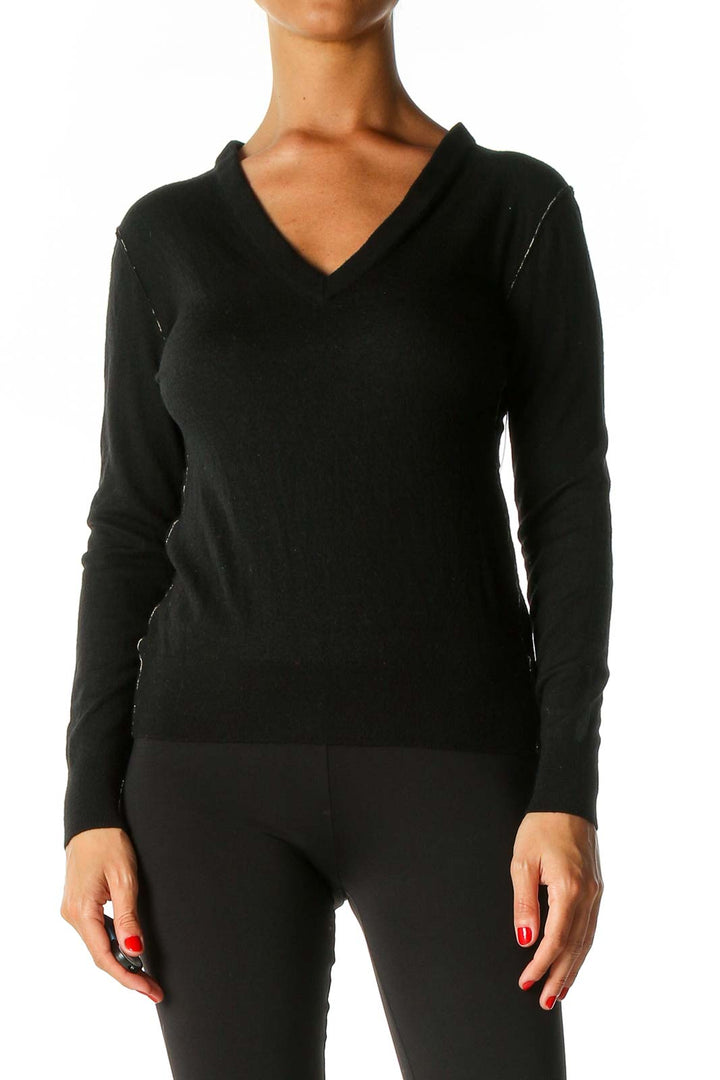 Black Solid Casual Sweater