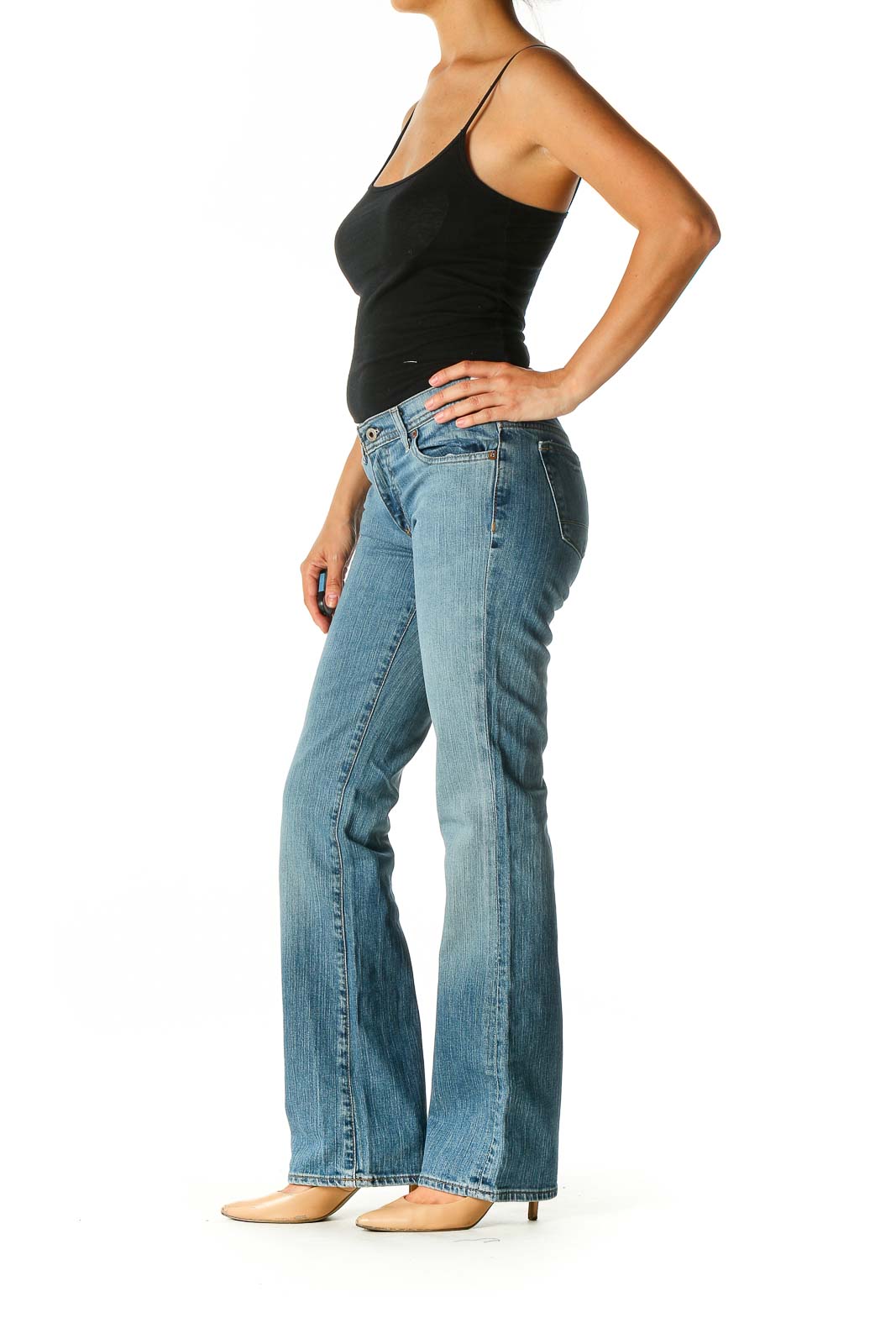 Blue Casual Straight Leg Jeans