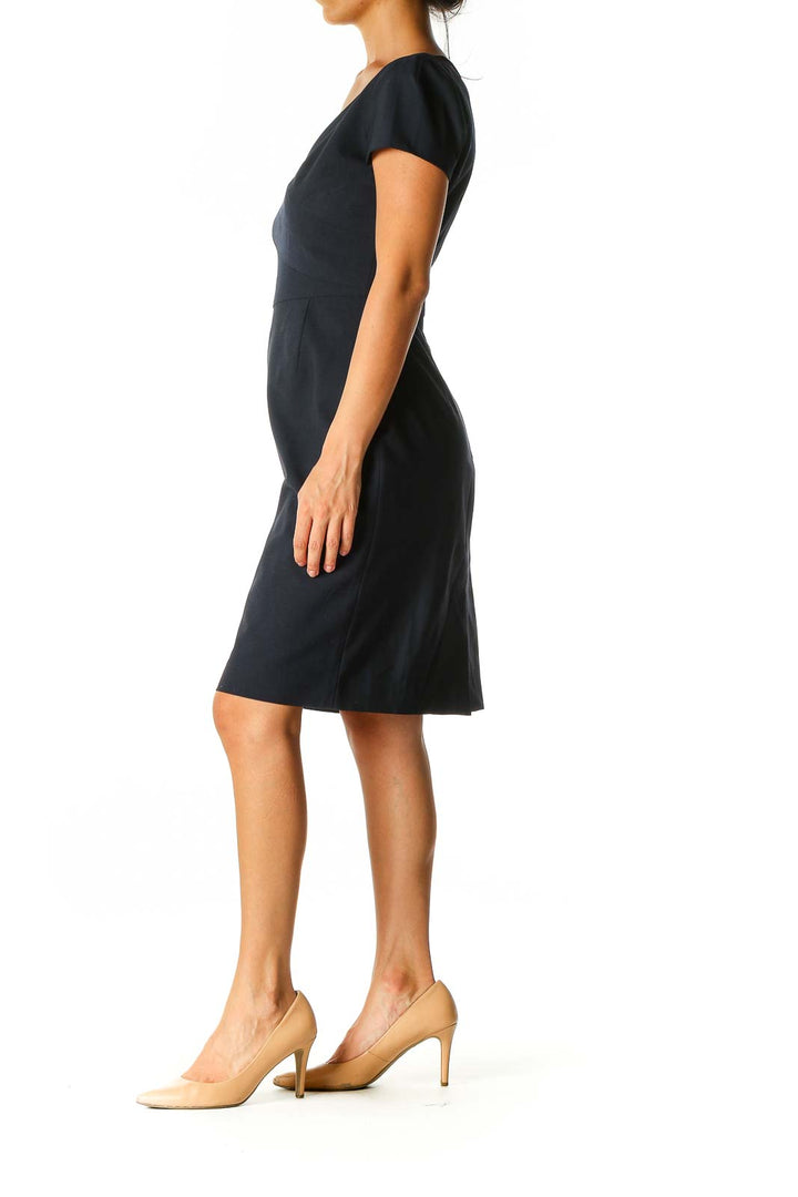 Blue Solid Work Sheath Dress