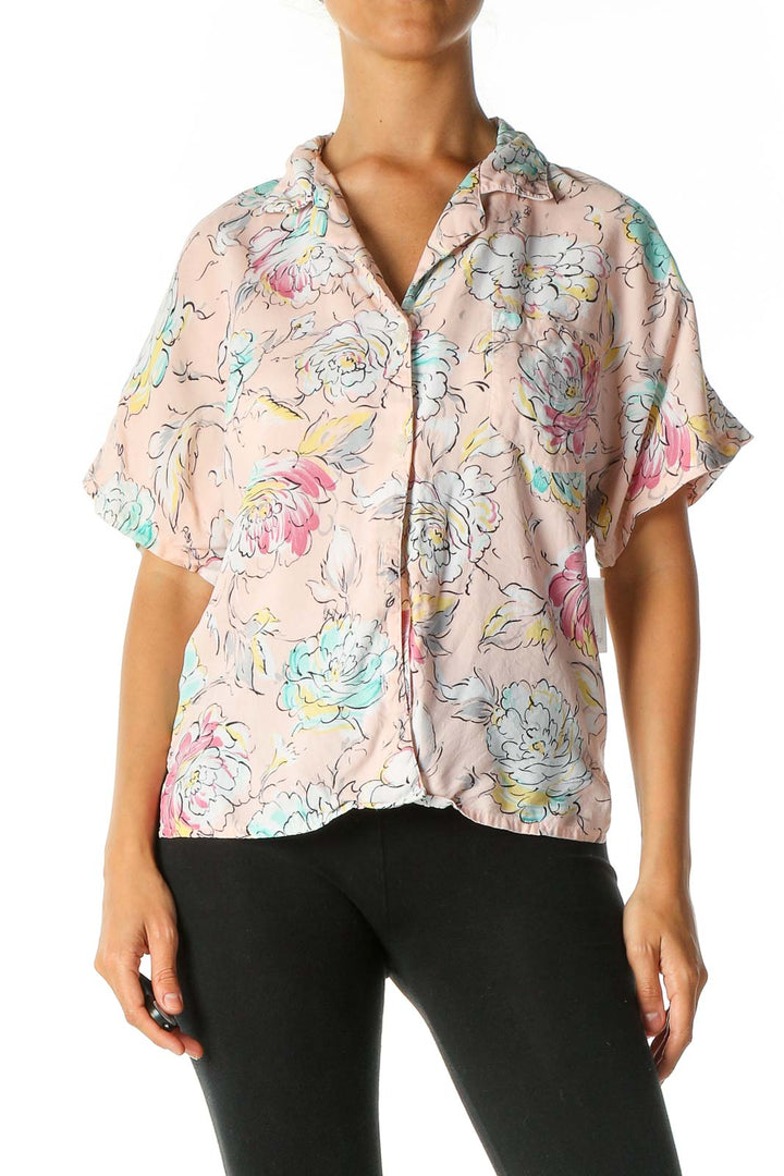 Pink Floral Print Retro Shirt