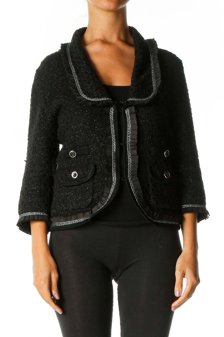 Black Textured Cropped Jacket