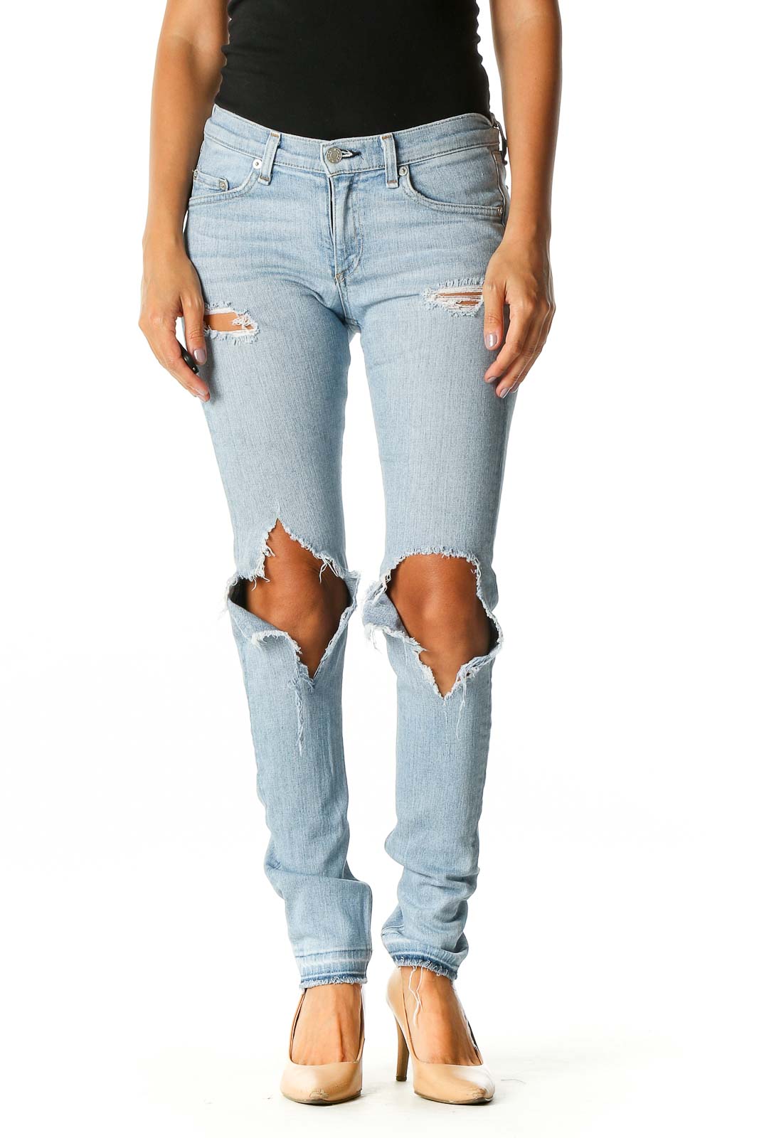 Gray Blue Ripped Light Rinse Jeans