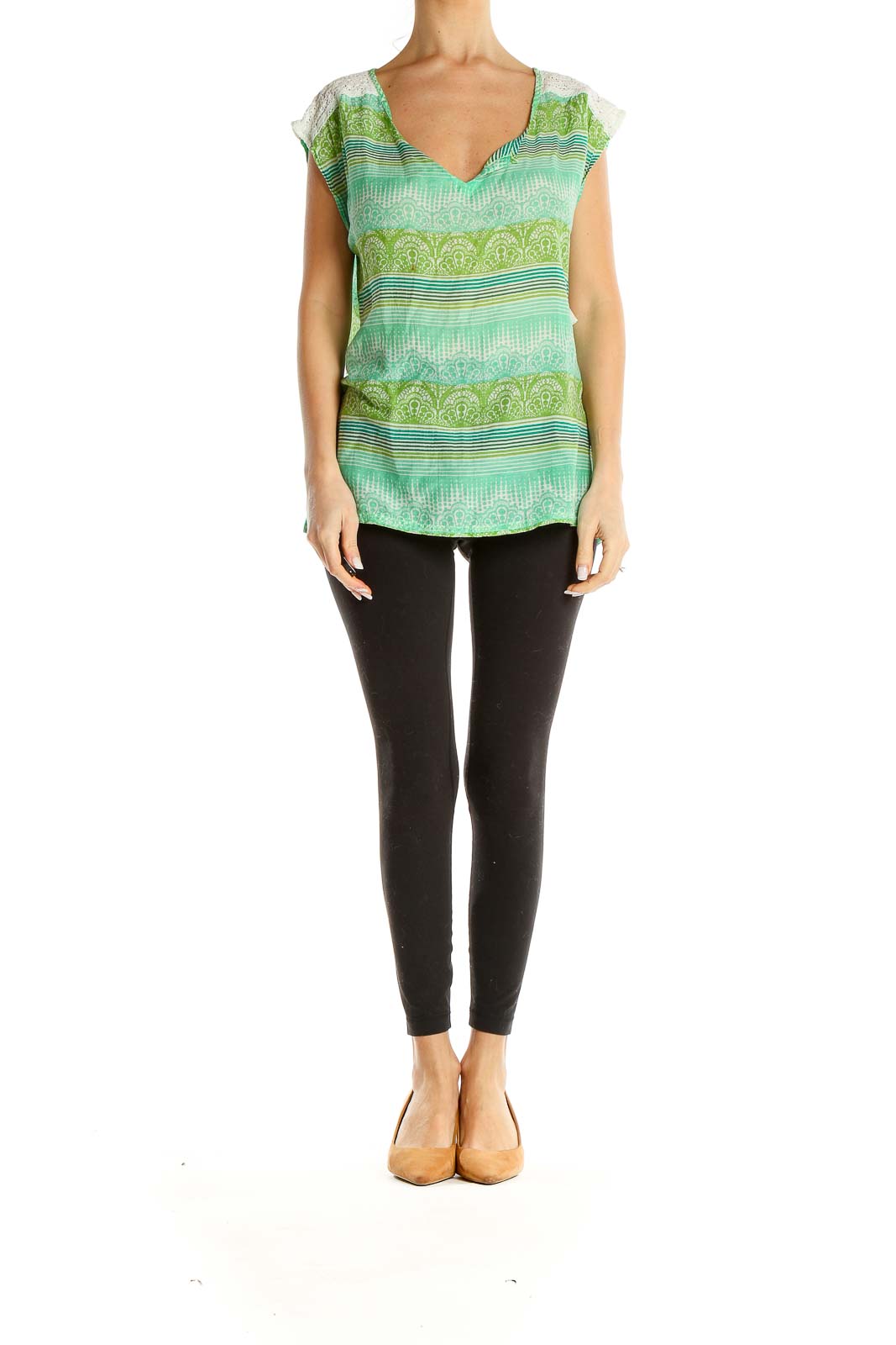 Green Geometric Print Casual Blouse