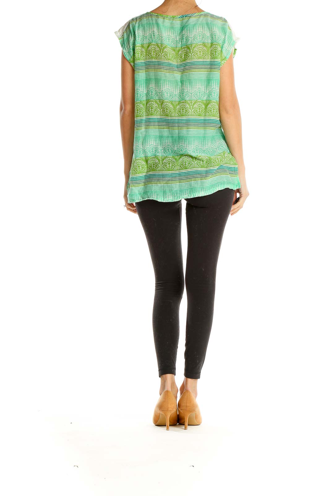 Green Geometric Print Casual Blouse