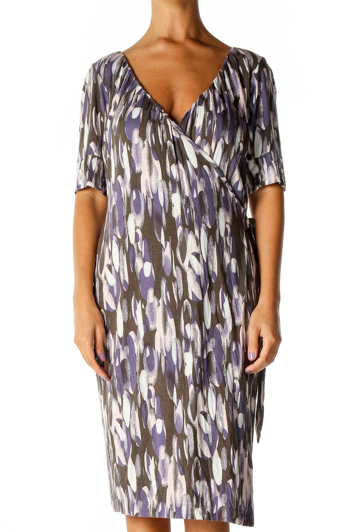 Purple Geometric Print Holiday Sheath Dress