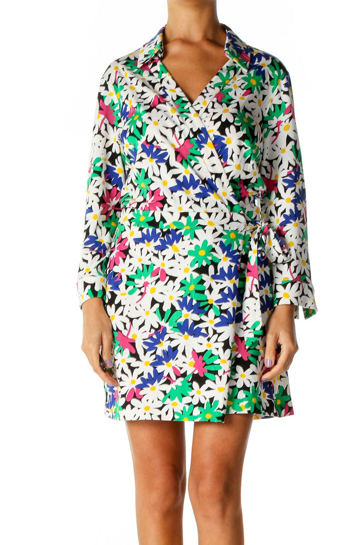 White Floral Print Day Shift Dress