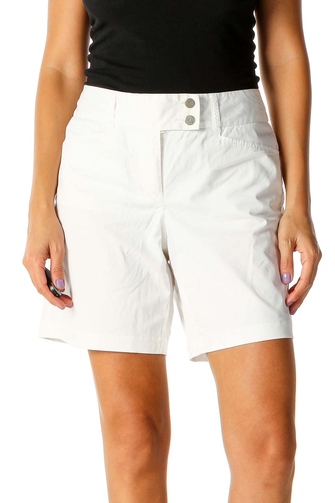 White Solid Classic Shorts