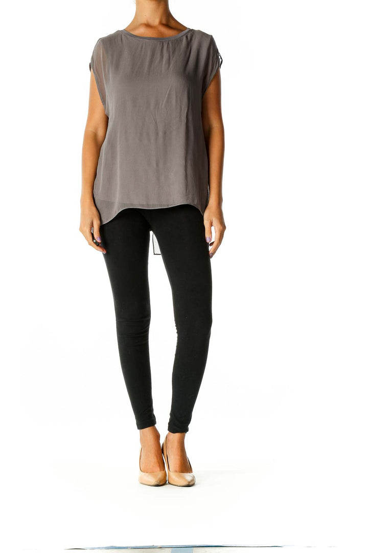 Gray Solid Casual Blouse