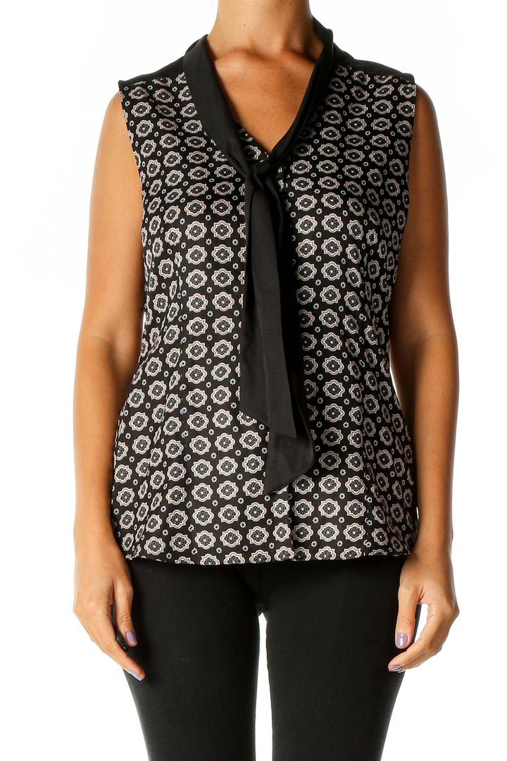 Black Geometric Print Bohemian Blouse