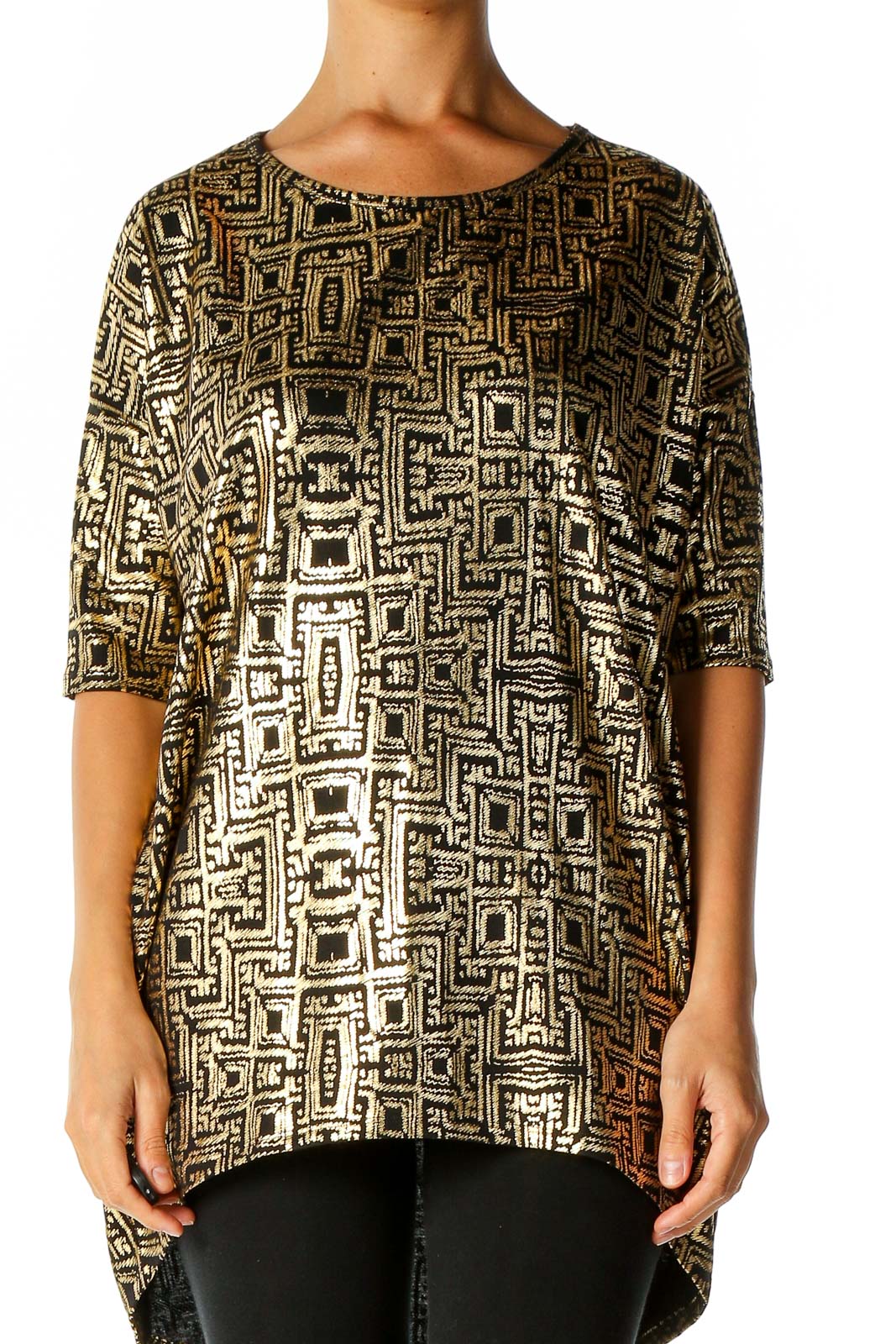Black Graphic Print Party Blouse